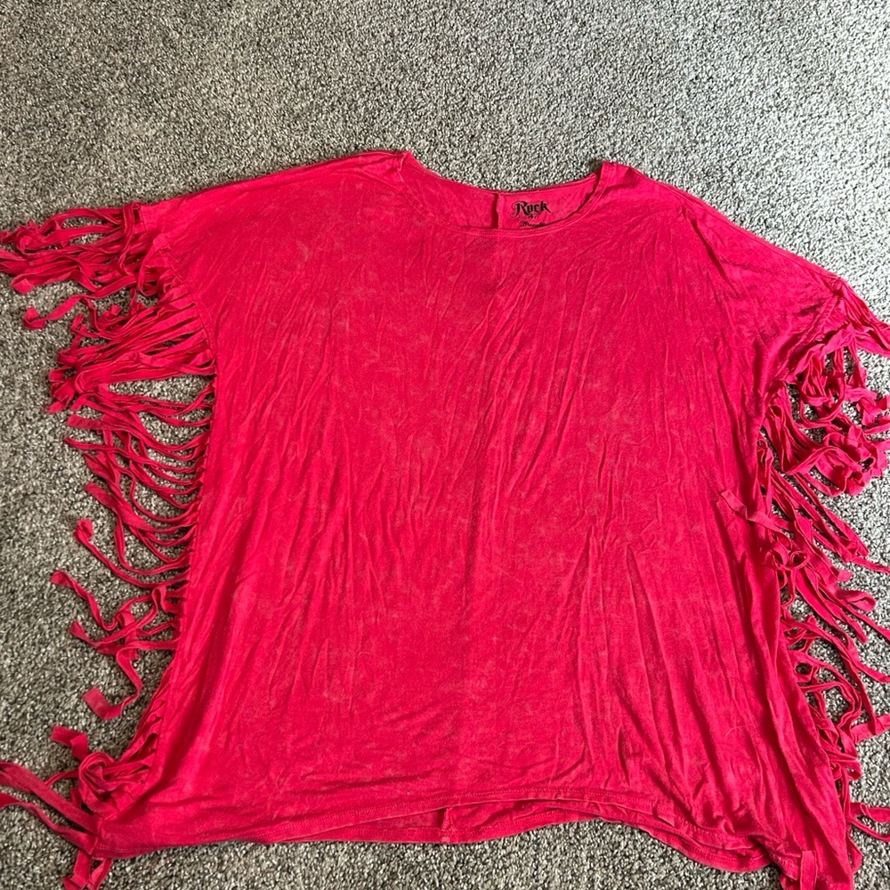 Wrangler Rock 47 Vibrant Pink Fringe Tee Medium